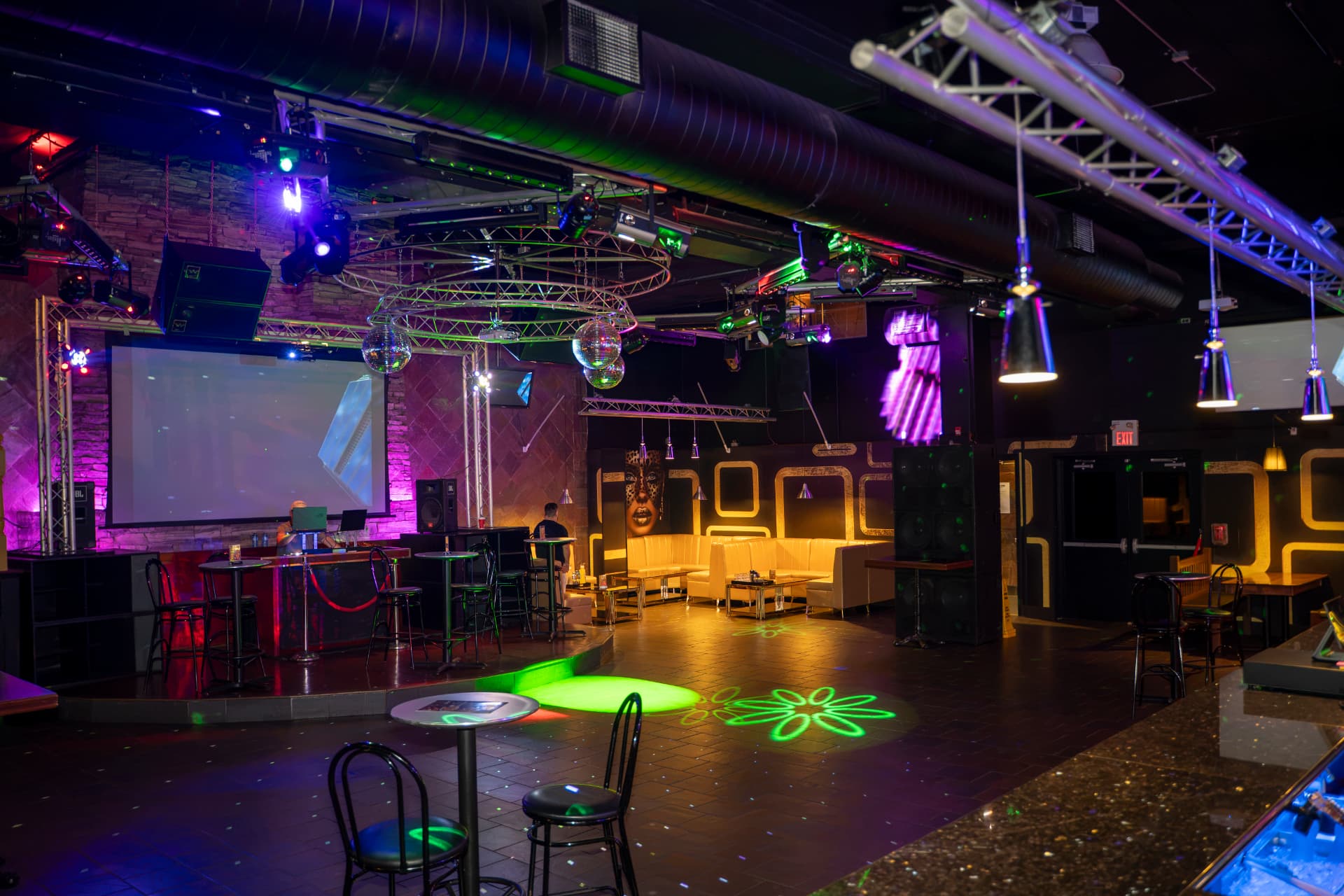 Panoramic view of the Cactus Jaxx stage, dance floor and lounge seating