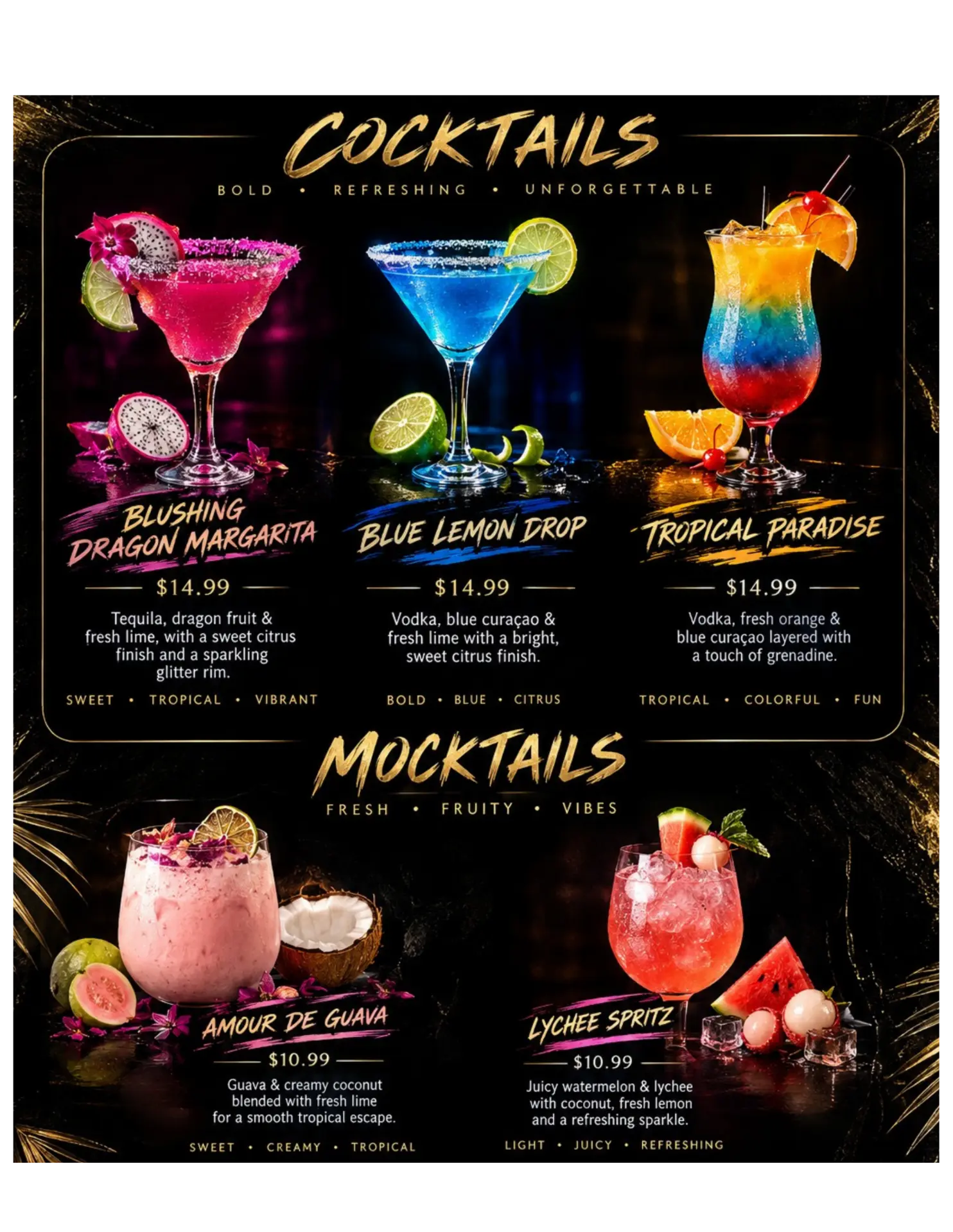 Cocktails & Mocktails menu